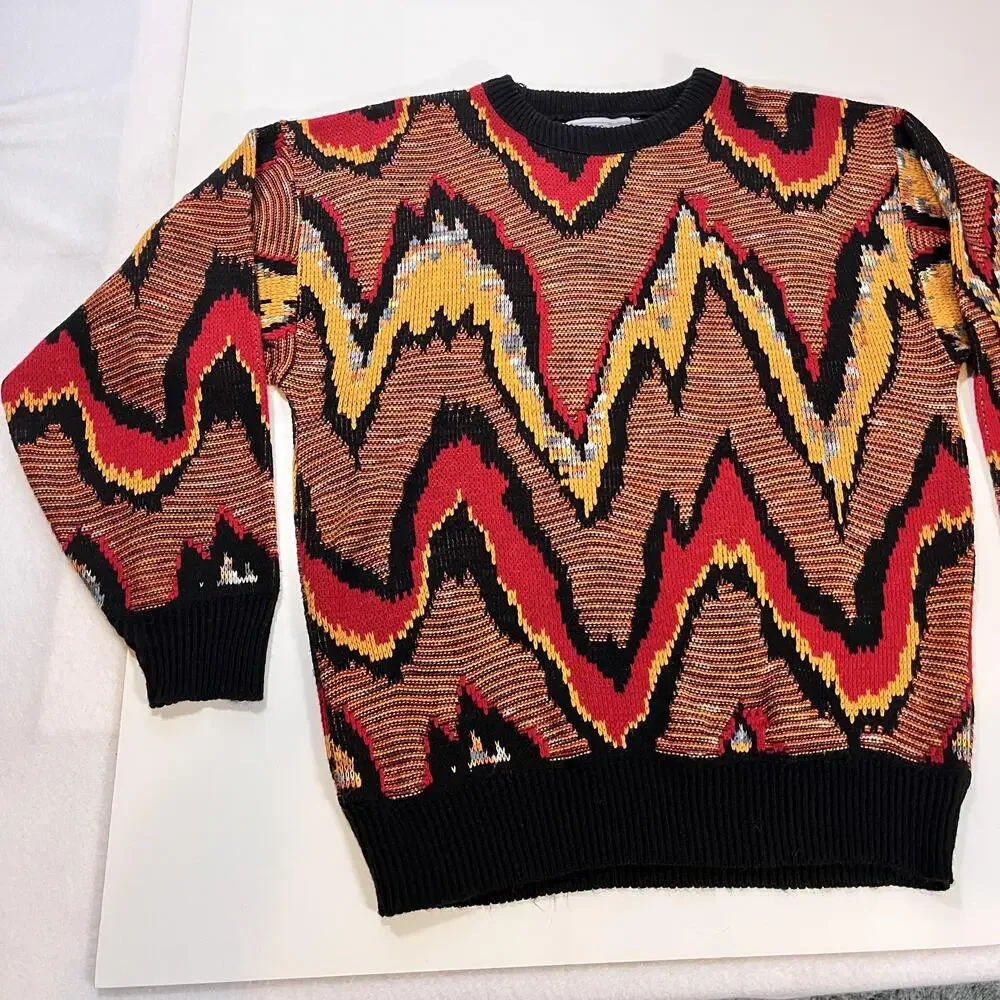 Vintage Gitano Sweater Mens Filigree Coogi Style 3D Knit Pullover USA 80s Cosby